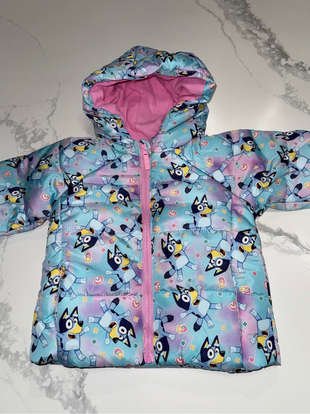 Toddler Girls Bluey Puffer Jacket Pink and Blue 2T NEW